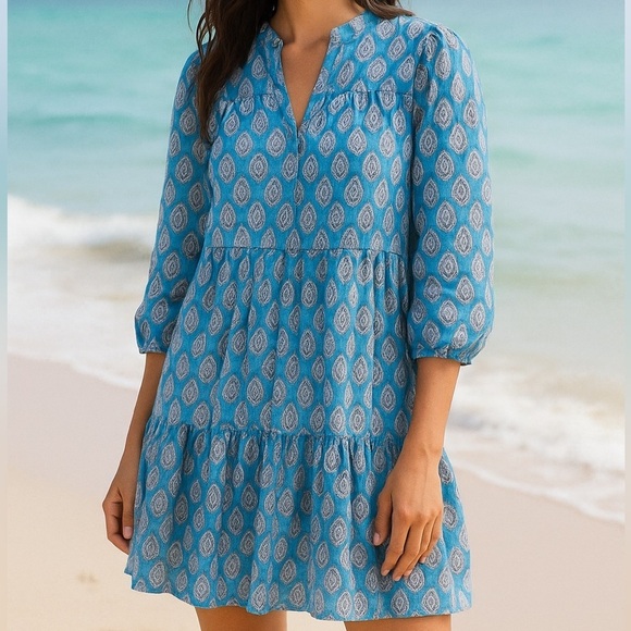 Madison Mathews Dresses & Skirts - Madison Mathews Folly Mini Dress Cotton Voile Modern Blues Small